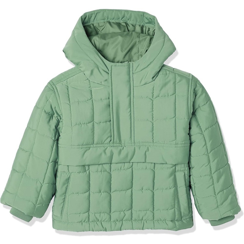 Amazon Essentials Boys Quilted Pullover Jacket Green Anorak Size 6-7